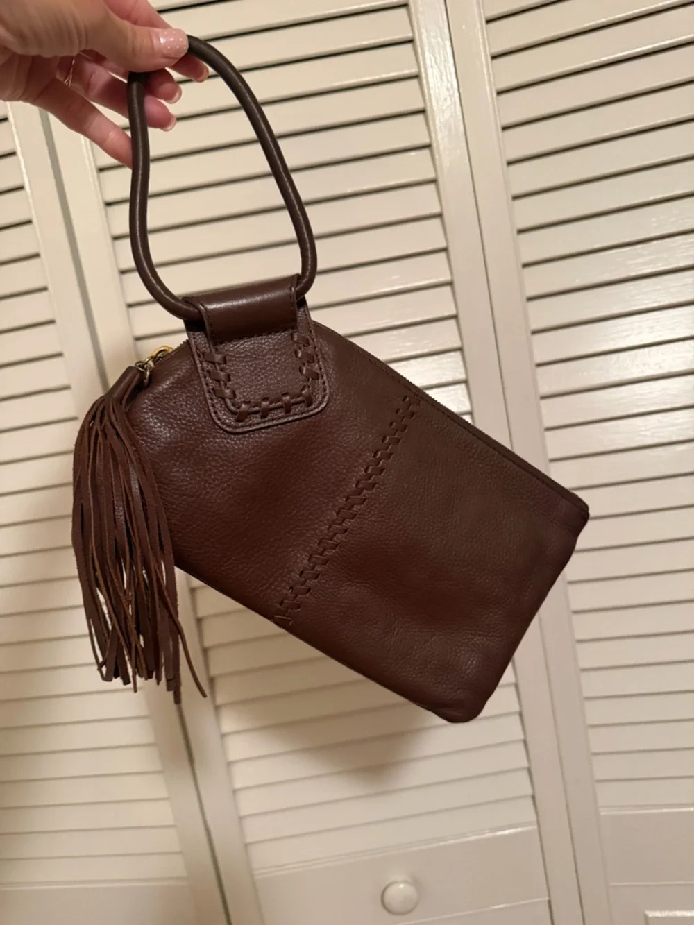 HOBO Brown Pebbled Leather Wristlet Clutch with Tassel Ring Handle - Picture 6 of 11